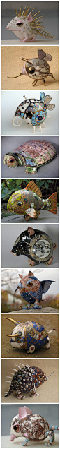 来自俄罗斯陶艺大师的作品，超萌的陶瓷小动物