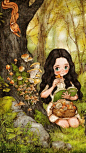 闲来研究哪些菇类可以做料理 ~ 来自韩国插画家Aeppol 的「森林女孩日记」系列插画。
