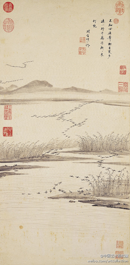 #水墨画#【 明末清初 项圣谟 《画芦雁...