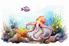 海马八爪鱼海底世界海洋生物插画