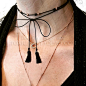 海外设计款欧美随性街头玫瑰金圆珠黑色绑带流苏项链绳子choker-淘宝网