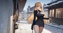 动漫 1920x1024 艺术品 数字艺术 动漫 动漫 女孩 原创人物 雪毛衣 大腿 金发碧眼 微笑 大胸部