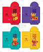 Colourful money packet ang pao set. Cute Ox with t