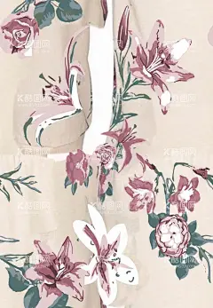 手绘花朵  - 源文件下载【酷图网】手绘玫瑰,百合花,丁香花,蔷薇花,叶子花朵,