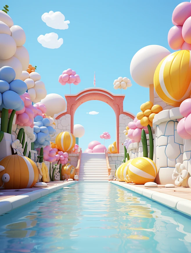 Clay, Inflatable black and white Mosaic, Balloon flowers, Swimming pool ...