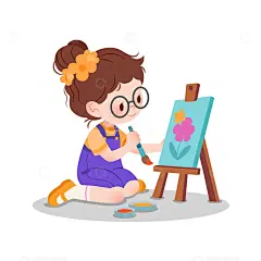 扁平风画画的涂鸦女孩绘画美术课高清模板免费下载-趣麦麦图