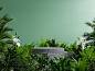 concrete-podium-tropical-forest-product-presentation-green-wall3d-rendering