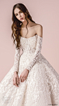 saiid kobeisy 2018 bridal long sleeves strapless off the shoulder v neck heavily embellished bodice princess ball gown wedding dress (3255) zv