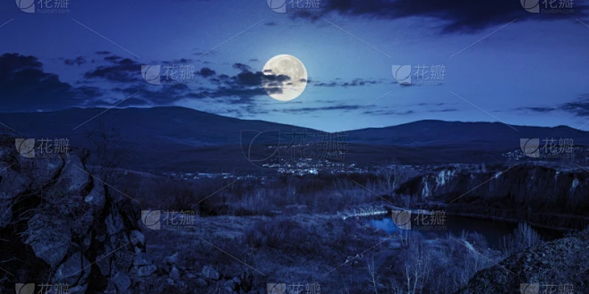 夜晚,湖,山,采石场,城市,合成图像,水平画幅,无人,户外,充满的素材-花瓣网