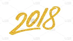 2018,新年前夕,汉字,贺卡,闪亮的,文字,黄金,问候,闪亮