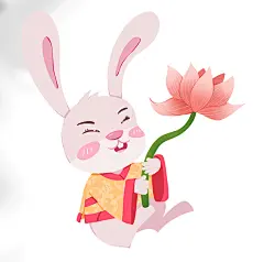 中秋兔子兔年举荷花动物系列动作表情包元素插画
