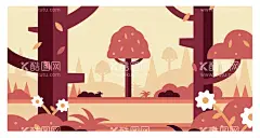 扁平插画  - 源文件下载【酷图网】风景,花,草,树,森林,矢量插画,风景插画,扁平插画,矢量图,自然风光,