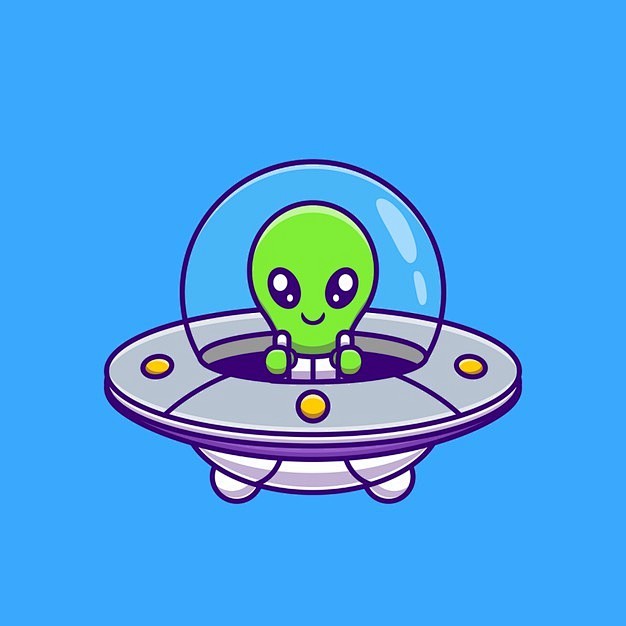 可爱的外星人与飞船飞碟手绘卡通矢量插画矢...
