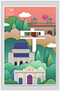 宁夏城市标志矢量简洁城市国潮插画