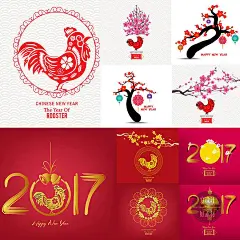 2017新年鸡年中式主题创意海报招贴封面模版 EPS AI设计素材 N045-淘宝网