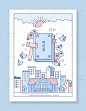 919号彩色时尚线条线性化建筑圣诞节庆祝福插画海报背景AI矢量-淘宝网