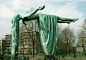 Mystifying Sculptures Appear to Float in Mid-Air : The Virgins of Apeldoorn is a public installation in the Netherlands by Dutch artist Elisabet Stienstra. The sculptural work features three bronze statues