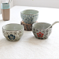 日式和风 釉下彩手绘陶瓷餐具 4.5寸创意方口碗 米饭碗 汤碗 多色