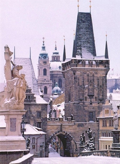 下雪天，布拉格，捷克共和国 