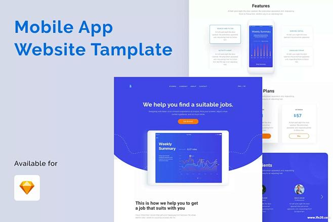 简约移动应用网站模板（Sketch）_U...