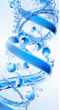 a blue sample of dna molecules is present in a glass, in the style of spirals and curves, soft focus, light silver and sky-blue, cad (computer aided design), contemporary candy-coated, meticulous attention to detail, vibrant, high-energy imagery