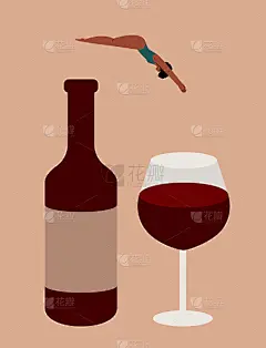 葡萄酒爱好者或瘾君子的概念。年轻的黑人女子在享受红酒。女角色从瓶子里跳进了玻璃杯。品酒，葡萄酒节。