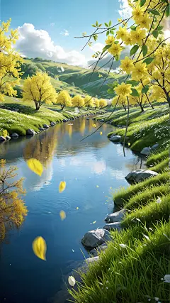 立春&春天实景感草地花朵水波纹