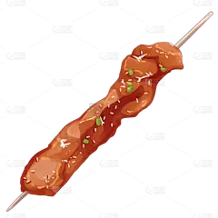 手绘-烧烤烤串美食元素-肉串1