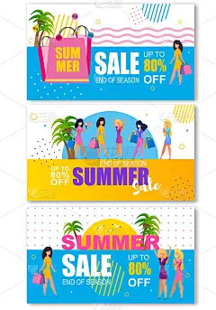 夏季销售标题横幅设置为女性购物