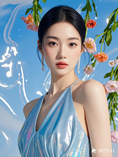 喜欢小卷子的瑟瑟仔采集到蓝色绿色背景AI人物
