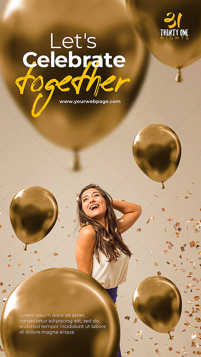 金色气球人物派对新年海报插图1