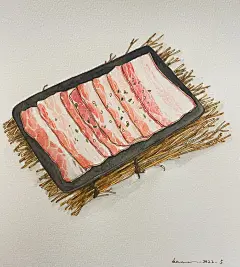钢笔淡彩｜一盘五花肉 - 小红书
