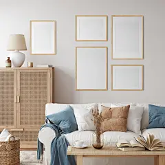 花瓣素材_环保的室内风格。客厅。框架模型。海报模型。3d渲染，3d插图_149331956