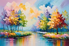 田园乡村油画图片插画