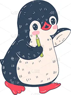 企鹅,可爱的,野生动物,铅笔,雪,小的,动物,儿童,问候,绘制