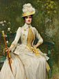 19世纪的优雅女性生活，折扇、阳伞、手杖三件套。 ​​​​