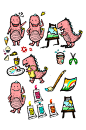 画室形象吉祥物可爱粉恐龙画材颜料免扣元素-众图网