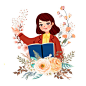 彩色插画卡通教师节鲜花围绕老师教学png素材