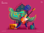 Bass solo image girl people flat vector illustration design pattern india mural wall scarf rock sound shawl electric guitar guitar player