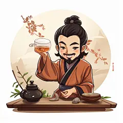 (2/4)一只卡通角色喝茶，以东方风格为主，温暖的色调，神秘的氛围，英俊帅气，像自然画家一样有才华，聪明计算，比赛的获胜者(AI绘图来自WeDraw.art)