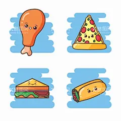 可爱美食  - 源文件下载【酷图网】可爱美食,食品,卡哇伊,卡通,好吃的,矢量图,ai矢量图,手绘卡通