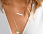Layering Necklaces Set With Gold Bar Necklace, Personalized Custom Name, Delicate Layering Jewelry in Sterling Silver
