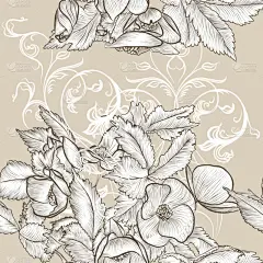 无缝壁纸与手工绘制的花朵