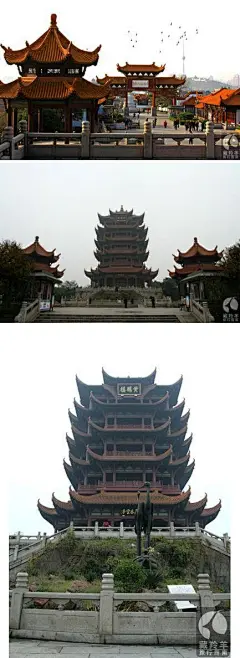 爱旅行:【最武汉——黄鹤楼】黄鹤楼素有“天下江山第一楼”美誉，与湖南岳阳楼、江西滕王阁并称江南三大名楼。黄鹤楼是武汉市的标志人文景点，与武汉长江大桥、龟山电视塔一道构成了武汉市的名片。 #旅行#