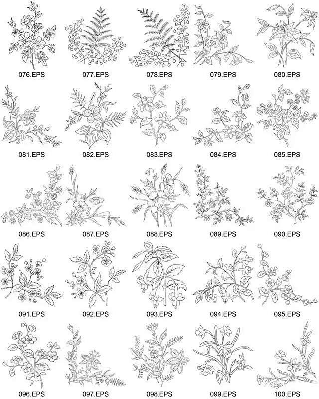 235个动漫线稿中式白描花卉植物花朵花纹...