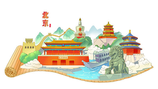 北京地标建筑国潮插画