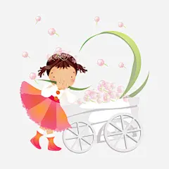 卡通高清素材 可爱 小女孩 花车 免抠png 设计图片 免费下载
