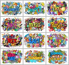 潮流立体墙绘涂鸦手绘卡通夏天促销海报音乐购物插画eps矢量素材-淘宝网