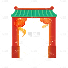 卡通感春节门坊元素贴纸