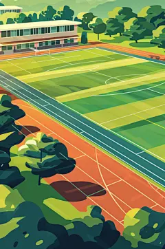 AI数字艺术扁平风校园球场操场插画-众图网